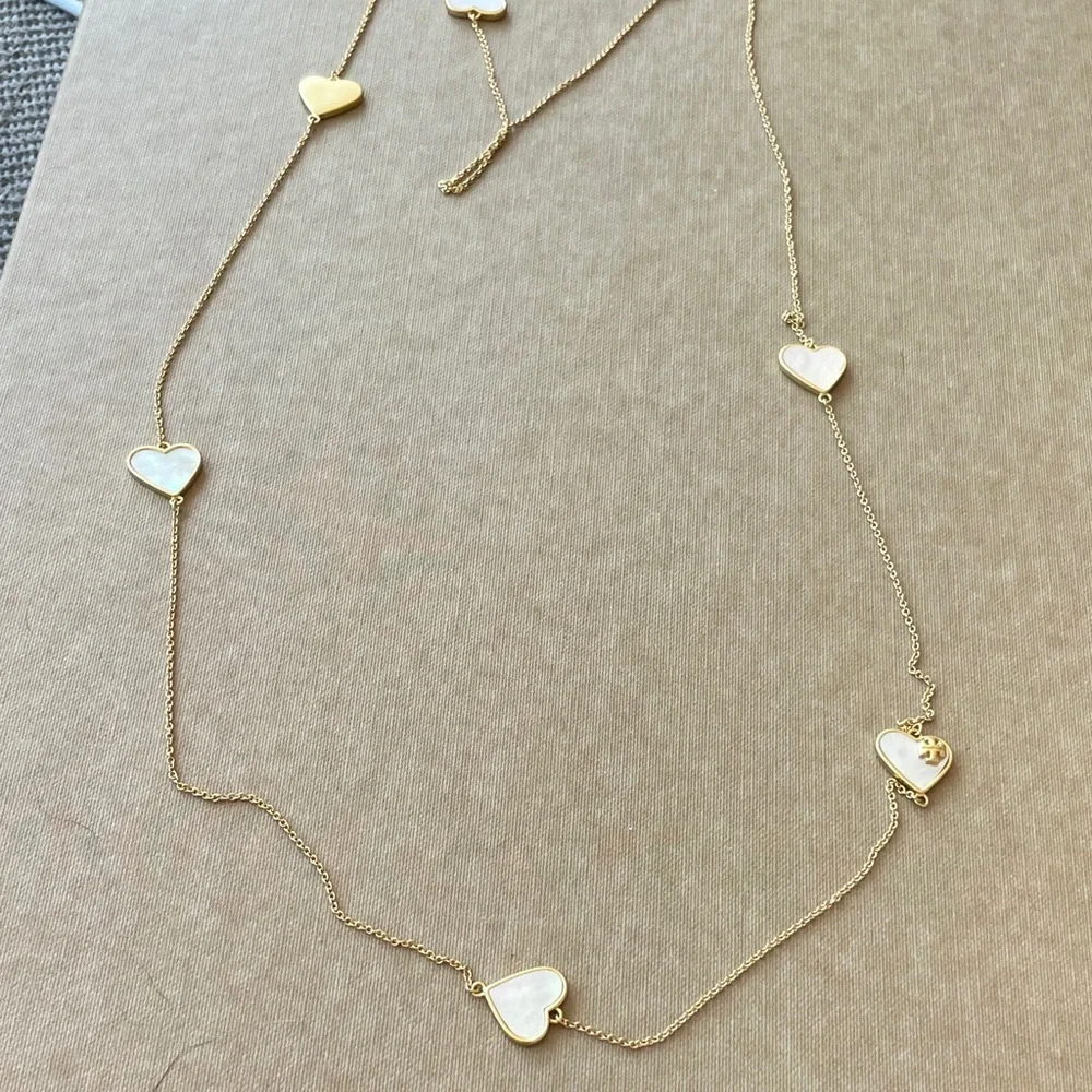 Tory Burch Gold Heart Pendant Necklace with Mother-of-Pearl Inlay